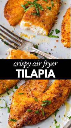 crispy air fryer tila on a plate with a fork