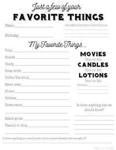 a printable movie ticket with the words favorite things in black and white on it