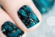 Dark Turquoise Nails, Nails With Black Design, Turquoise Nail Polish, Nails With Black, Turquoise Marble, Turquoise Nails, Dark Nails, Dark Turquoise, Marble Nails