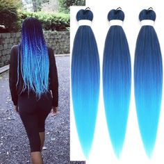 PRICES MAY VARY. Ombre Light Blue Braiding Hair Pre stretched Made With Low Temperature Fiber,Easy Lock,Easy to Use . Blue Color Braiding Hair Pre stretched,Bring You and Your Lover New Color Feel. 300 Grams Braiding Hair Per Pack ,26Inch(Folded Length)-For A New Easy Try. Can Be Used For Braids,Braiding Hair,Twist hair,Locs Hair,and Other Hair Extension. Itch-free,Tangle-free,Shedding-free,Fresh and Comfortable to Wear,Long Lasting. Pre-stretched braiding hair (aka pre-feathered or pre-tapered Blue Braiding Hair, Color Braiding Hair, Kanekalon Braiding Hair, Hair Locs, Blue Ombre Hair, Vivid Hair Color, Ombre Hair Extensions, Hair Twist, Twist Hair