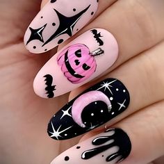 Happy Halloween Nails, Purple Halloween Nails Short, Spoopy Nails, Summerween Nails, Simple Spooky Nails, Pink Spooky Nails, Pastel Halloween Nails, Girlfriend Nails, Manicure Halloween