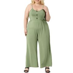 Make a statement with this stylish and lightweight jumpsuit. The sleeveless design and decorative buttons add a touch of elegance, while the comfortable fit makes it perfect for any occasion. Made from materials, this jumpsuit is designed to be both comfortable and lightweight. The versatile style makes it easy to dress up or down, depending on the occasion. Whether you're heading out for a night on the town or just want to add a touch of sophistication to your everyday wardrobe, this jumpsuit is a must-have addition. Measurement (in inches) International Size----------Chest Girth----------Waist Girth----------Pants Length 1X------------------------------38 1/4------------------34 5/8---------------------------41 2X------------------------------41 3/8------------------37 3/4--------------- Plus Size Overall, Sleeveless Romper Jumpsuits, Perfect Curves, Plus Size Brands, Sleeveless Rompers, Decorative Buttons, Pants Length, Everyday Wardrobe, Versatile Style