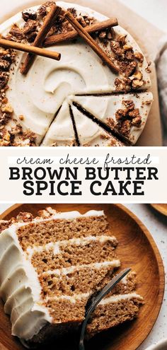 a slice of brown butter spice cake on a plate