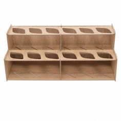 a wooden shelf with six compartments and two dividers