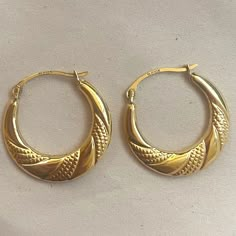 Everyday Classic Hoops Crafted In Solid 10k Gold Measures: .75” Round Textured Design Hinged Back Closure Small Hinged Hoop Earrings As Gift, Hinged Hoop Earrings For Anniversary, Small Hoop Hinged Earrings For Anniversary, Handmade Hoop Earrings For Anniversary, Handmade Yellow Gold Hoop Earrings, Wedding Earrings Studs, Black Cat Earrings, Marquise Earrings