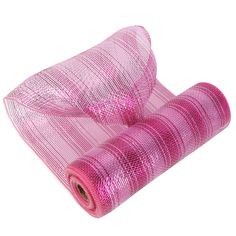 two rolls of pink mesh on white background