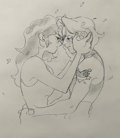 a drawing of two people hugging each other