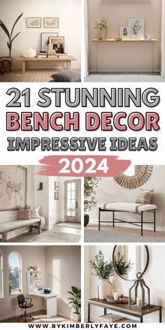 Stunning Bench Decor Ideas That Are Guaranteed To Impress Bench Styling Bedroom, How To Style Bench, Living Room With Bench Ideas, Benches Under Tv, Hallway Bench Decorating Ideas, Entry Bench With Pictures Above, How To Style A Bench In Bedroom, Bench Seating In Living Room, Decorate Bench Entryway