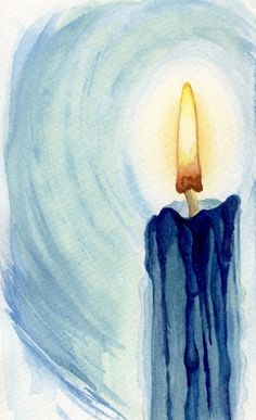 a watercolor painting of a lit candle