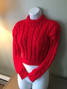 Handcrafted from premium quality acrylic yarn in vibrant red color. Warm and cozy to wear. Perfect gift to loved one. Measurements: Length - 16,5" ( 42 cm) Width 16,5" ( 42 cm) Sleeves - 17" (43 cm) Fits size S You can choose your measurements as a custom order. Fitted Chunky Knit Acrylic Sweater, Fitted Cozy Acrylic Sweater, Red Knitted Acrylic Sweater, Fitted Knitted Cropped Sweater In Acrylic, Red Acrylic Knitted Sweater, Cozy Red Acrylic Sweater, Red Chunky Knit Acrylic Sweater, Red Acrylic Crew Neck Sweater, Winter Soft Knit Fitted Knitting Pattern