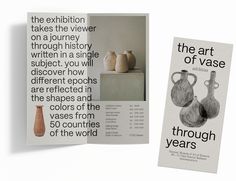 two brochures with vases on them and the words through years written in black