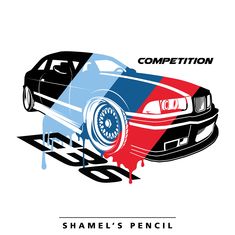 a car with the word competition painted on it's side and an image of a bmw