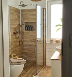 a bathroom with a toilet, shower and sink