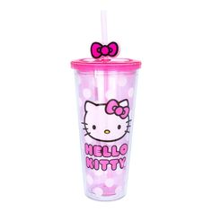 a hello kitty cup with a straw in it