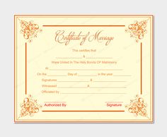 certificate of marriage with orange border