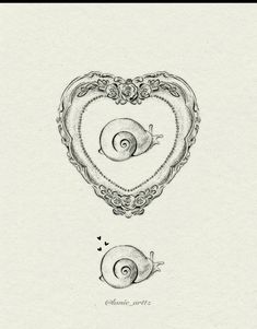 a drawing of two snails in a heart shaped frame