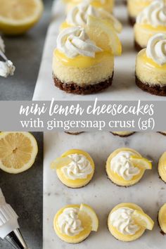 mini lemon cheesecakes with gingermap crust are ready to be eaten and served