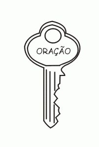 a black and white drawing of a key with the word oracao on it