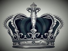 a black and white photo of a crown on a gray background with the word king written below it