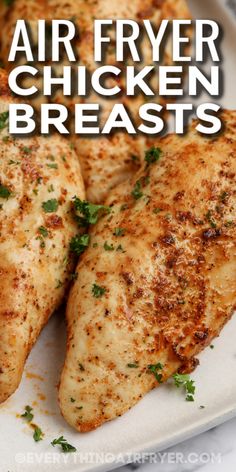 For tender and moist chicken that stays juicy, make this easy air fryer chicken breast recipe. Chicken comes out flavorful with the best crispy coating, and it's ready to eat in no time. You'll be a kitchen ninja with this easy air fryer chicken! The homemade seasoning mix is sure to make this an entree that will get cooked again and again.  #airfryerchickenbreastrecipe #recipeseasy #recipeshealthy #everythingairfryer Fried Boneless Chicken Breast, Air Fryer Crispy Chicken, Air Fryer Chicken Breasts, Boneless Skinless Chicken Breast Recipes, Fried Chicken Breast Recipe, Skinless Chicken Breast Recipes, Air Fryer Chicken Breast