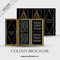 an elegant golden brochure with black background