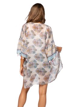 Mid-Length Bell Kimono Jacket. Effortless with an easy silhouette with bright colors and flowing bell sleeves. Poolside Ready! One-Size fits most 100% Polyester Made in USA Great paired with shorts and a tank or your bathing suit Vibrant Dress, Sweater Scarf, Luxury Scarves, Scarf Sale, Shirt Embroidery, Woven Design, Wrap Cardigan, Kimono Dress, Kimono Jacket