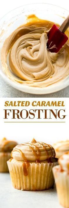 salted caramel frosting on top of cupcakes