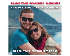 a couple hugging each other with the text frame your favorite memories as a dazzling diamond painting order your custom kit today