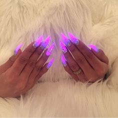 Dark Acrylic Nails, Glow In The Dark Nails, Purple Acrylic Nails, Drip Nails, Bling Acrylic Nails