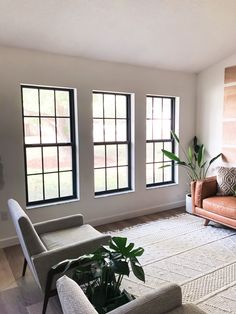 a living room filled with furniture and windows