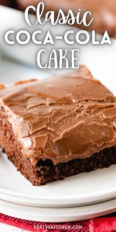 Slice of Coca Cola cake on plates. The Southern Lady Cooks Coca Cola Cake, Jack And Coke Cake, Cherry Coke Cake Recipes, Miracle Whip Cake Recipes, Home Made Cakes Recipes, Old School Cake Recipes, Coke Cake Recipe, Cherry Cola Cake, Chocolate Coke Cake