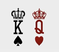 the letter k and queen of hearts are shown in black, red, and white