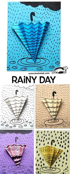 the instructions for how to make an origami rain day umbrella with pictures on it