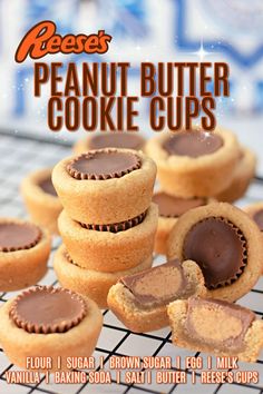 peanut butter cookie cups stacked on top of each other