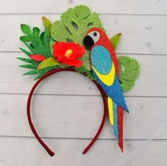 Parrot Headband, Tropical Costume, Karneval Diy, Festival Crown, Valentines Headband, Tropical Party Decorations, Parrot Head, Floral Hair Pieces, Fiesta Tropical