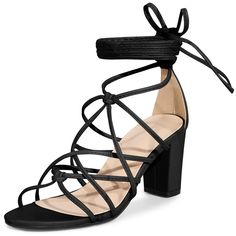 Graceful strides define this exclusive women's design. Open-toe styling showcases the elegance of the feet; knot strap lace-up detail adds a fashionable touch; chunky heels offer solid support. Perfect for summer wear, turning heads at casual gatherings or formal events. Wraparound laces add endless poise to a block-heel sandal that's a refined addition to your look. Slim faux leather laces wrap the ankle of this elegant and contemporary sandal lifted by a colorful tie-dye chunky heel. Evening Block Heel Lace-up Sandals, Chic Synthetic Ankle Tie Lace-up Sandals, Chic Synthetic Lace-up Sandals With Ankle Tie, Evening Lace-up Block Heel Sandals In Synthetic, Evening Lace-up Block Heel Sandals, Chic Ankle Tie Lace-up Sandals, Elegant High Heel Lace-up Sandals, Formal Lace-up Sandals With Padded Heel, Adjustable High Heel Lace-up Sandals With Heel Strap