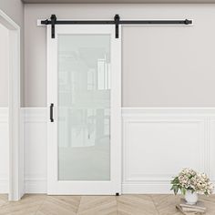 Home Worthy Frosted Glass and Manufactured Wood White Sliding Barn Door with Installation Hardware Kit(No Assembly Required) | Wayfair Back Interior Doors, Frosted Sliding Door, Barn Doors With Glass Panels, Frosted Glass Bathroom Door, Barn Doors With Windows, White Sliding Barn Door, Bathroom Laundry Room Combo, Frosted Glass Barn Door, Glass Bathroom Door