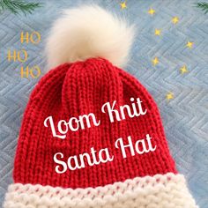 a knitted santa hat with the words loom knit santa hat written on it