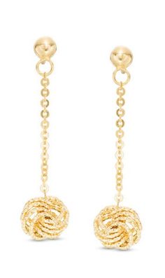 Love Knot Chain Drop Earrings in 14K Gold #MayisGoldMonth #Zales #LoveKnot Chain Drop Earrings, Knot Design, Love Knot, Waiting Rooms, Chain Lengths, Knot, Ready To Wear, Drop Earrings, Chain