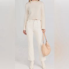 Nwt Faux Leather High Waist Slim Kick In Cream Size Large Measurements In The Photos Cream Color Ankle Length White Cargo Pants For Fall, Cream Pants For Fall, White Pants For Workwear In Winter, White Pants For Winter Workwear, Paisley Pants, Animal Print Pants, Yellow Jeans, Slim Straight Pants, Wide Leg Crop Pants