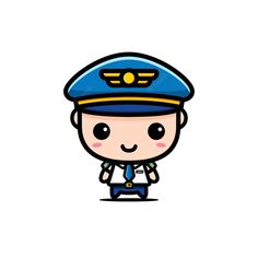 a cartoon character with a pilot's cap on his head and blue uniform, standing in