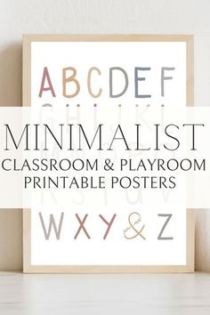 Minimalist classroom and playroom printable poster designs letters of the alphabet Homeschool Room Paint Ideas, Diy Homeschool Posters, Montessori Poster Free Printable, Playroom Signs Diy, Minimalist Playroom Decor, Printable Abc Letters For Wall, Playroom Printables Free Wall Art, Free Alphabet Printables Letters Posters, Abc Classroom Decor Letters