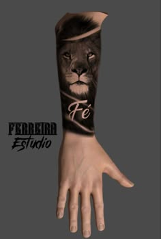 a hand with a lion on it and the words fe written in black ink above it