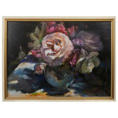 an oil painting of flowers in a vase