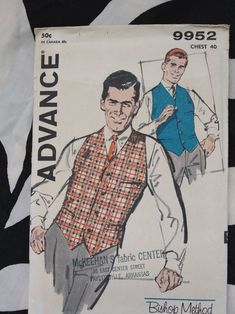 an old sewing pattern for a man's vest and tie, from the 1950s