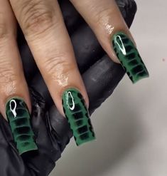 Dark Green Crocodile Nails, Green Grunge Nails, Black And Green Nails, Trendy Products, Edgy Nails, Grunge Nails, Dope Nail Designs, Bling Acrylic Nails, Oval Nails