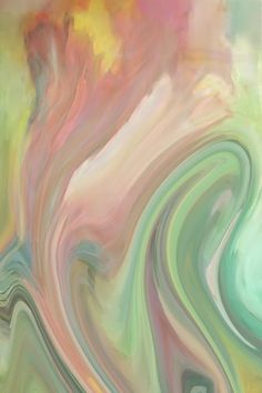 an abstract painting with pastel colors and swirls in shades of pink, blue, green, yellow