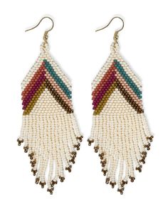 Elise Chevron Beaded Fringe Earrings Muted Rainbow - The Farmhouse AZ Seed Bead Earring, Muted Rainbow, Reef Shoes, Chevron Earrings, Bead Earring, Beaded Fringe Earrings, Candle Room, Beaded Fringe, Kids Stickers