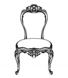 an antique chair is shown in this black and white drawing, it's ornately decorated