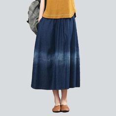 Take your urban trend to the next level with this 2023 Autumn Collection Dark-Wash. Fit-and-Flare. High-Waisted Contrast Band Lengthy Denim Skirt! Crafted with a rubber closure for a snug fit. this piece brings together conventional style and trendy fashion. making it a must-have for any fashion-forward wardrobe.Why You'll Fall in Love Street Style: Combine traditional and fashion vogue effortlessly with this denim skirt. perfect for any street style enthusiast. Dark Wash: The dark wash finish a Spring Mid-rise Washed Denim Skirt, Spring Flare Denim Blue Skirt, Denim Blue Flare Skirt For Spring, Spring Denim Blue Flare Skirt, Trendy Flare Skirt For Spring, Spring Flared Cotton Skirt, High Waist Cotton Denim Skirt For Fall, Non-stretch Mid-rise Denim Skirt For Spring, High Rise Bottoms With Unfinished Hem For Spring